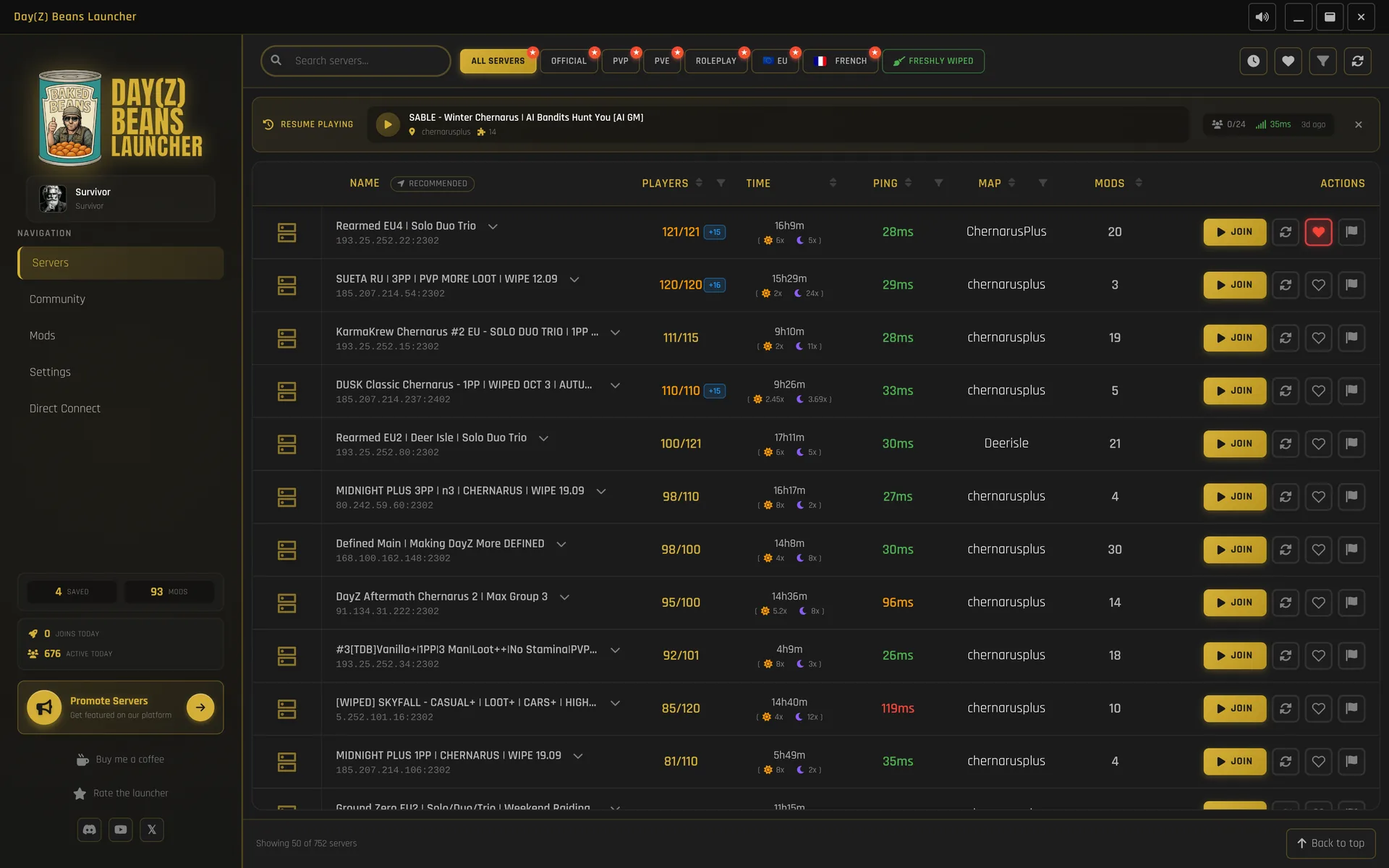 Server browser — Classic Gold